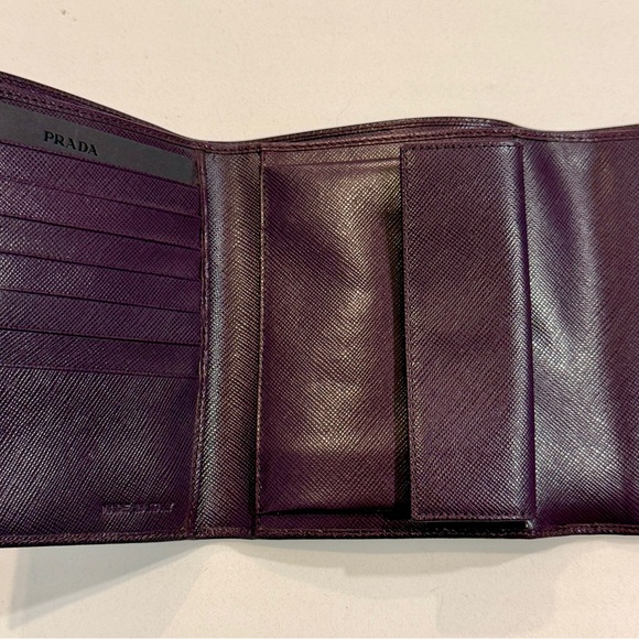 Prada Purple Saffiano Leather Compact Wallet - Plum - Picture 3 of 4